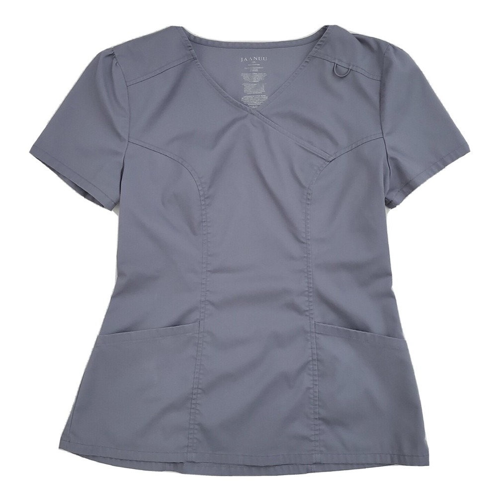Jaanuu (Women's XS) Gray Scrub Top V-Neck Medical Nursing Workwear J96121
